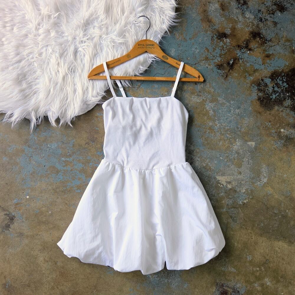 Offline by Aerie White Mini Dress Size S Sleeveless Shorts Bubble Hem Shelf Bra